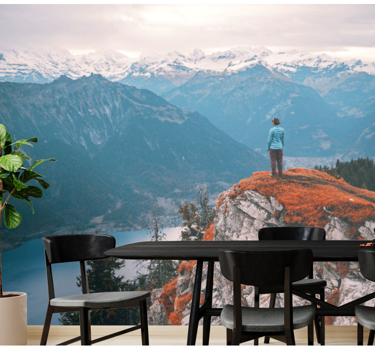 Fototapete Berge Einsamer mensch auf dem gipfel - TenStickers