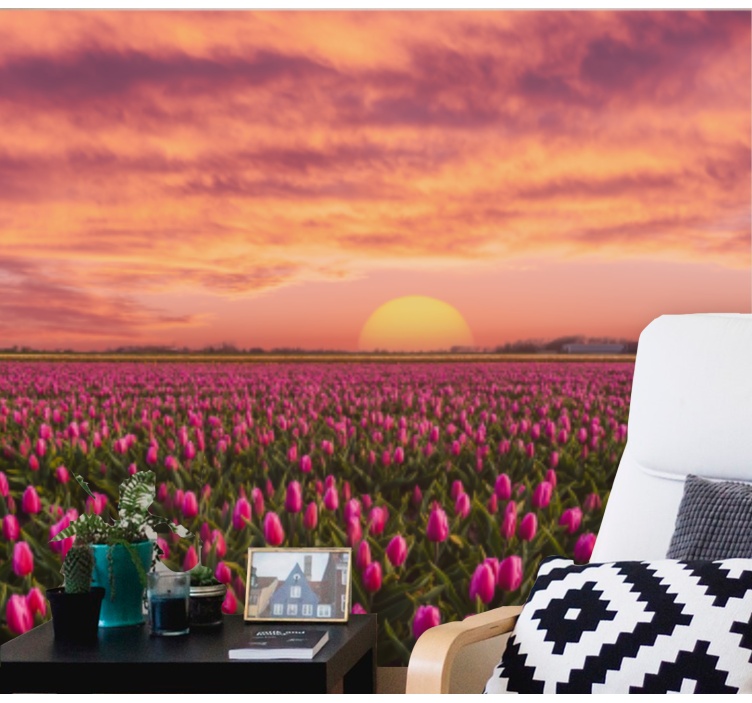 Fototapete blumen tulpenfeld im sonnenuntergang - TenStickers