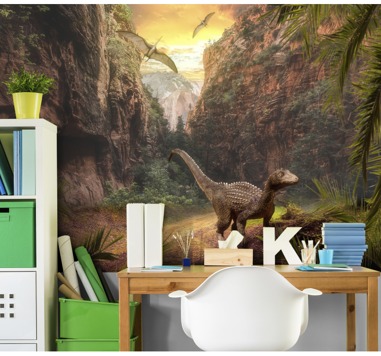 Fototapete Kinderzimmer flucht aus der dinosaurierschlucht - TenStickers
