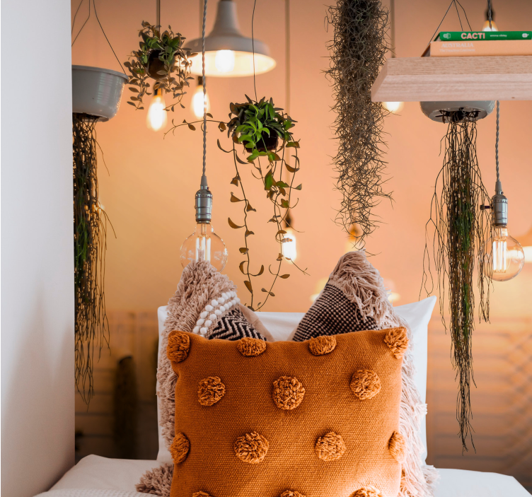 Fototapete Schlafzimmer Hängende glühbirnen mit Pflanzen - TenStickers