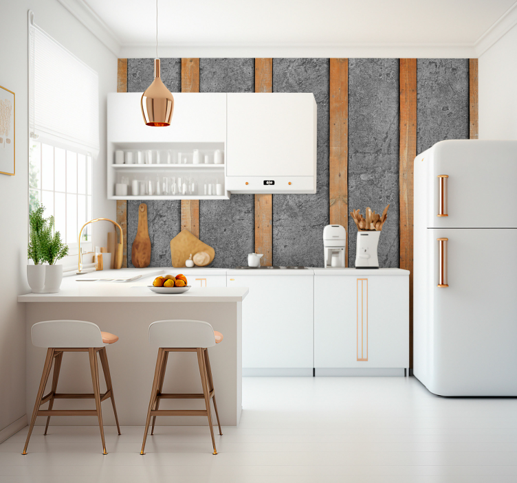 Fototapete Holz holzbohlen auf Beton - TenStickers