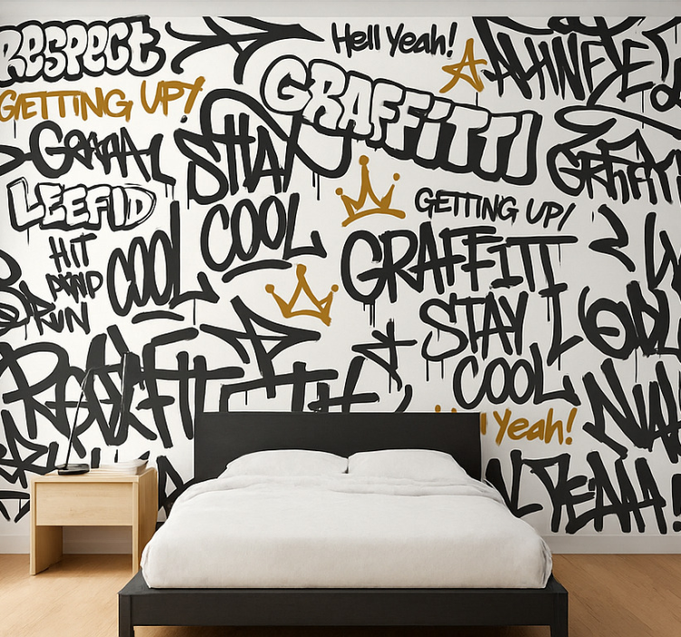 Fototapete Jugendzimmer schwarz-weiß-graffiti - TenStickers