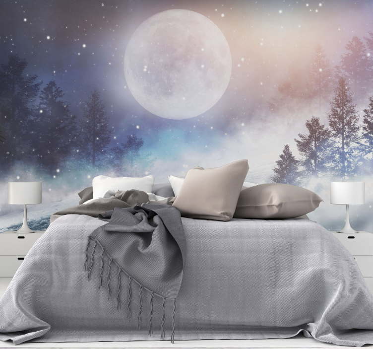 Fototapete Kinderzimmer Fantasiewald mit vollmond - TenStickers