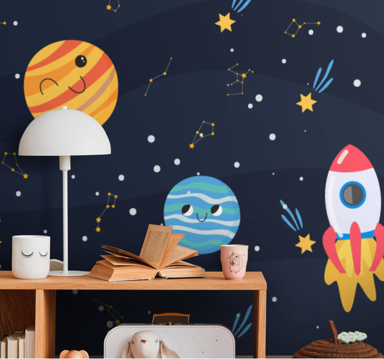 Fototapete Kinderzimmer Galaxie mit raumschiff und planeten - TenStickers