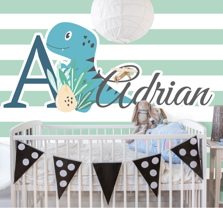 Fototapete Kinderzimmer t-rex mit initiale und namen - TenStickers