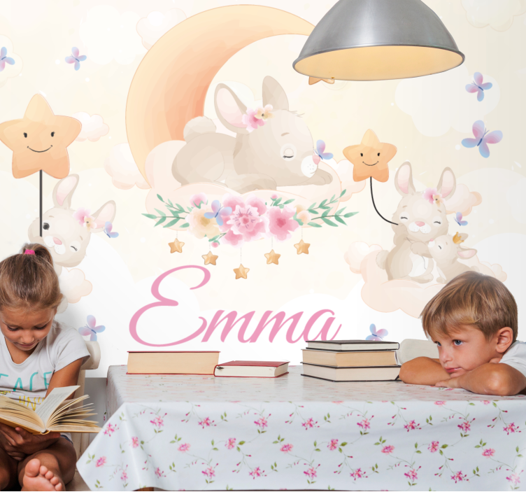 Fototapete kinderzimmer hase mond sterne - TenStickers