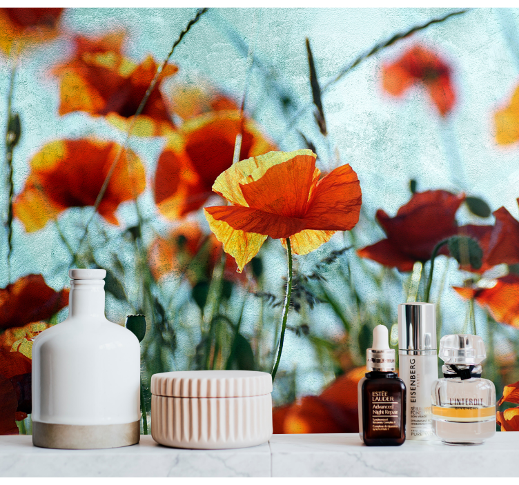 Fototapete Mohnblumen Mohnblumen mit grünen stielen - TenStickers