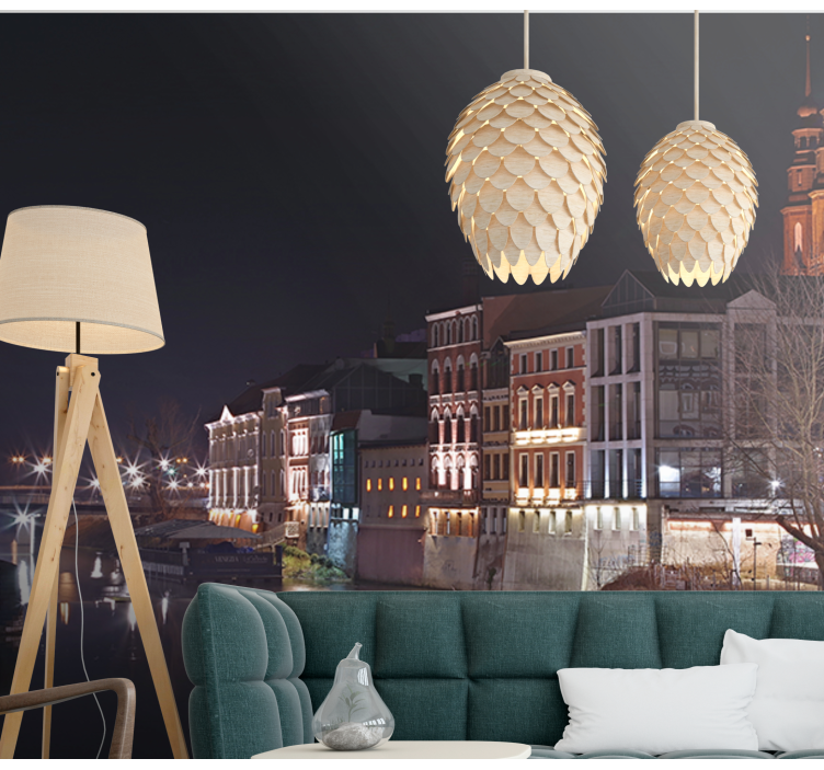 Fototapete Städte beleuchtete architektur am flussufer - TenStickers