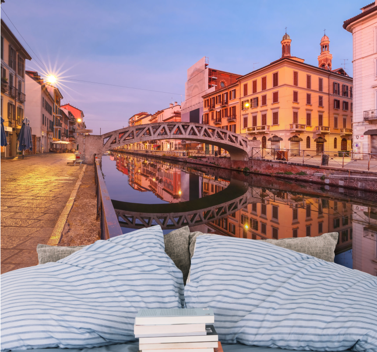 Fototapete städte milan kanalreflexion - TenStickers