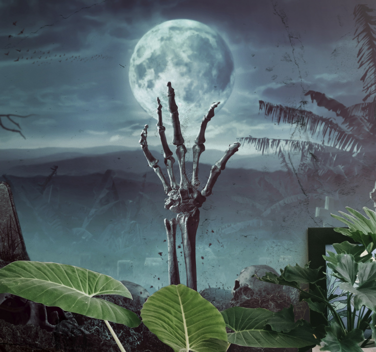 Wand Fototapete Vollmond auf dem Friedhof halloween - TenStickers