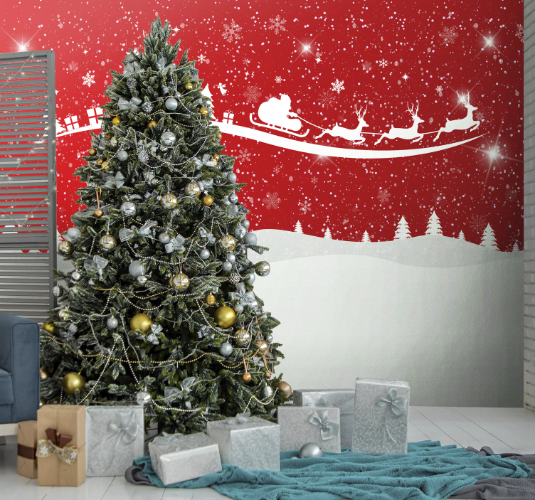 Fototapete weihnachten santa-schlitten-dekoration - TenStickers