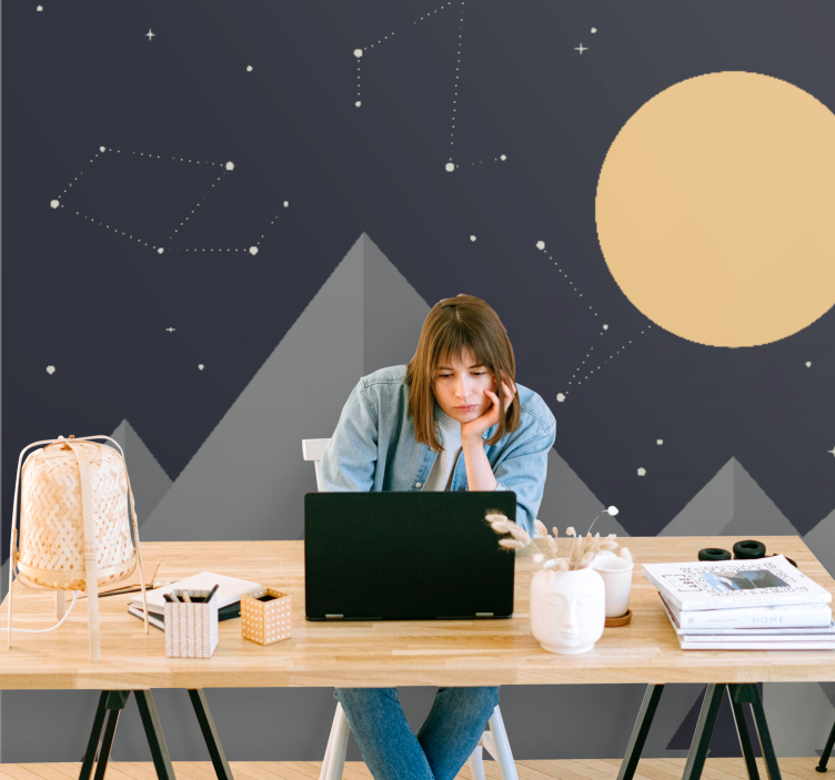 Fototapete weltraum mondlicht auf berggipfeln - TenStickers