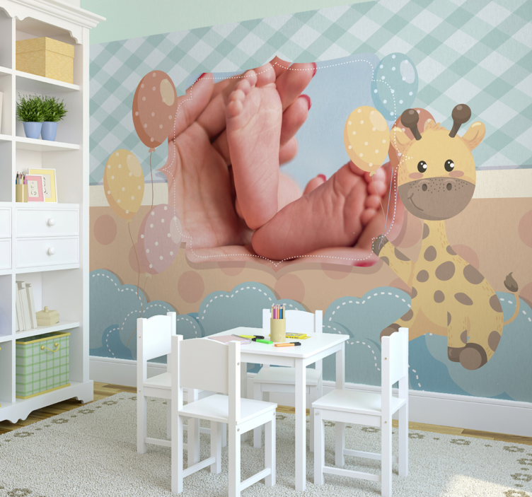 Neugeborenes mit Giraffe Kinderzimmer Fototapete - TenStickers