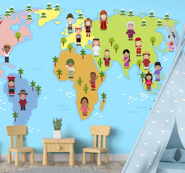 Fototapete Weltkarte Kinder charaktere - TenStickers
