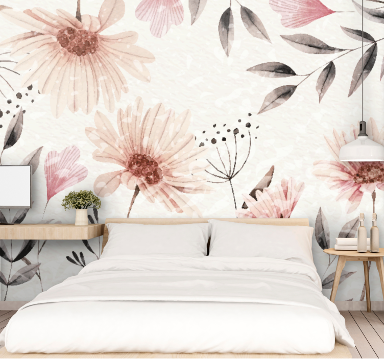 Fototapete Wohnzimmer Aquarell fabelhafte blumen - TenStickers