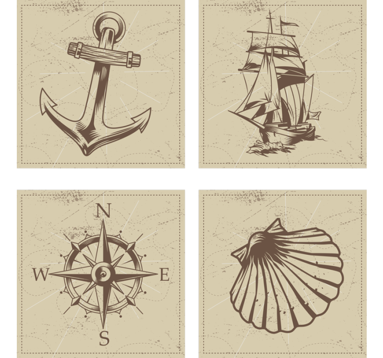 Vintage untersetzer mit maritimen symbolen - TenStickers