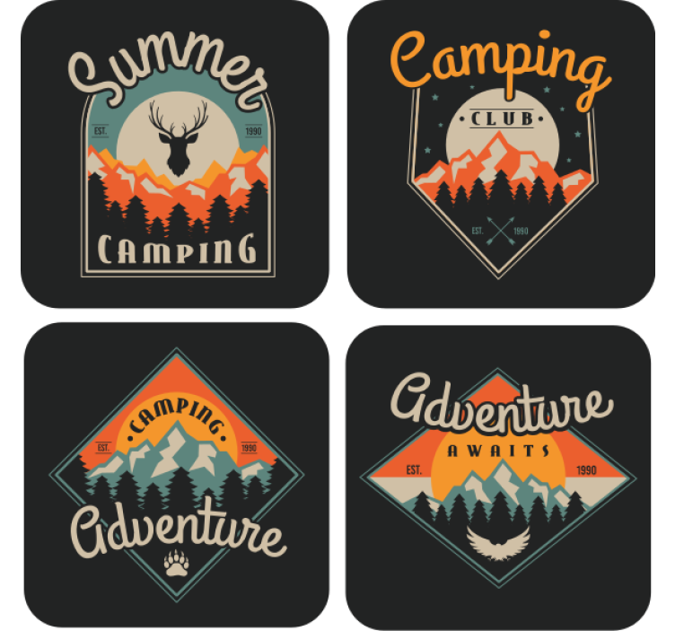 Vintage untersetzer mit camping abenteuer grafiken - TenStickers