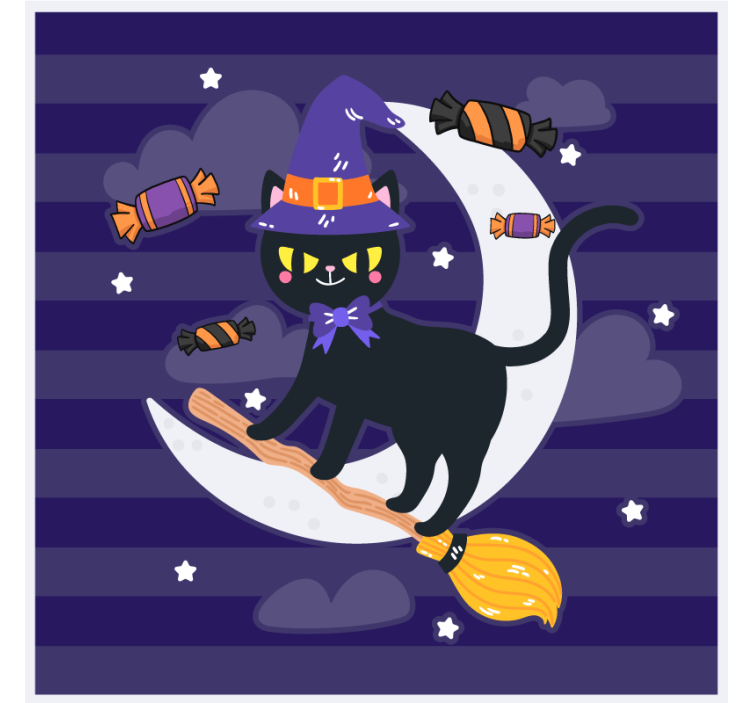 Untersetzer halloween hexenkatze auf besen - TenStickers