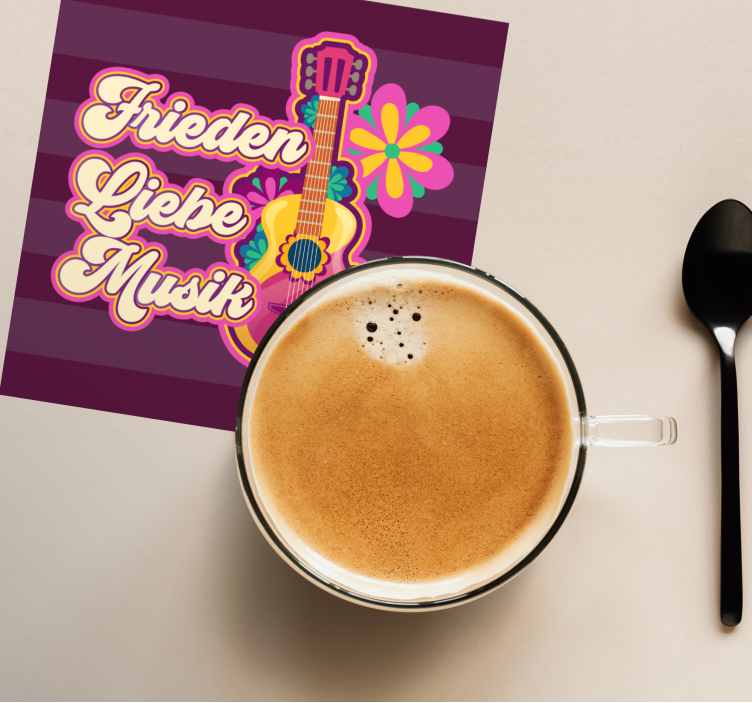 Untersetzer Vintage Bunte gitarre mit friedenssprüchen - TenStickers