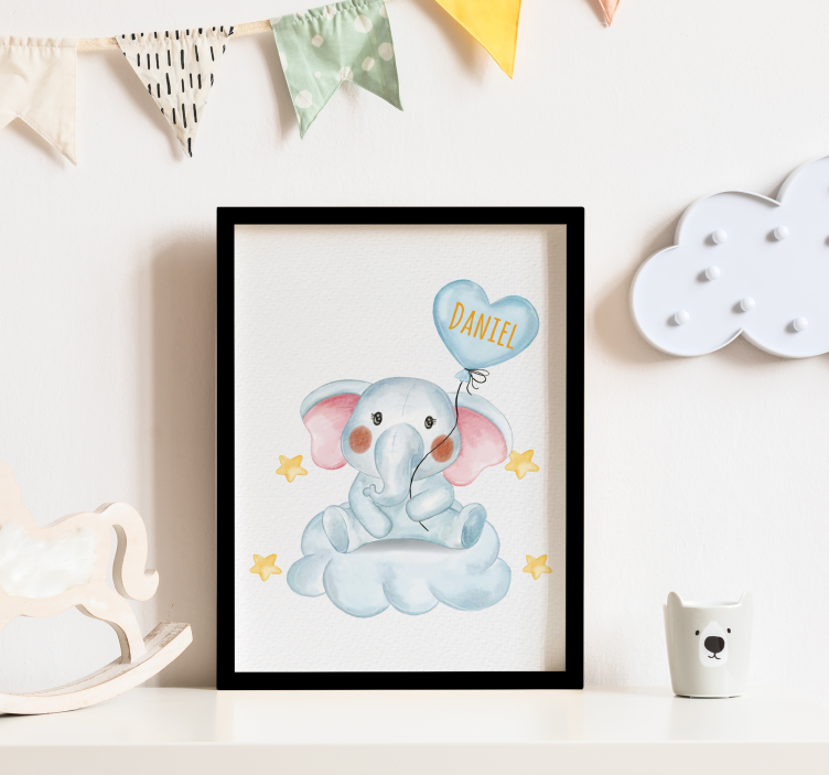 Poster Kinderzimmer süßer elefant mit ballon - TenStickers