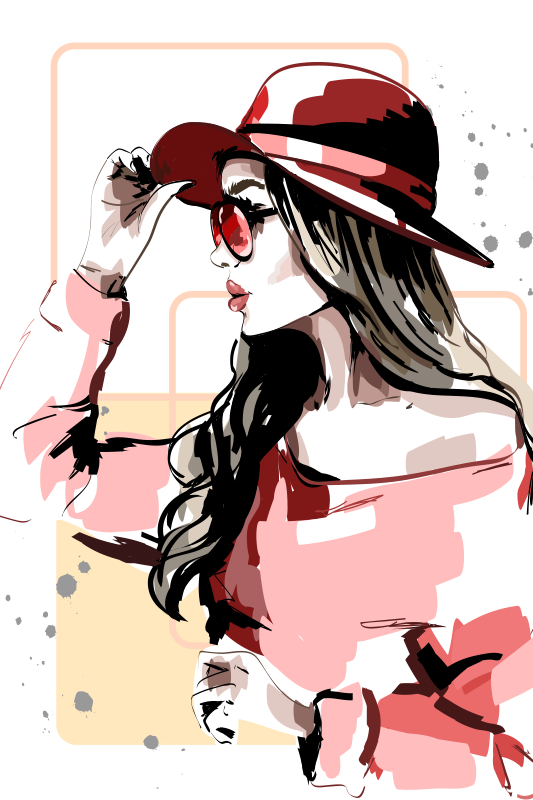 Poster wohnzimmer frauen mit hut - TenStickers