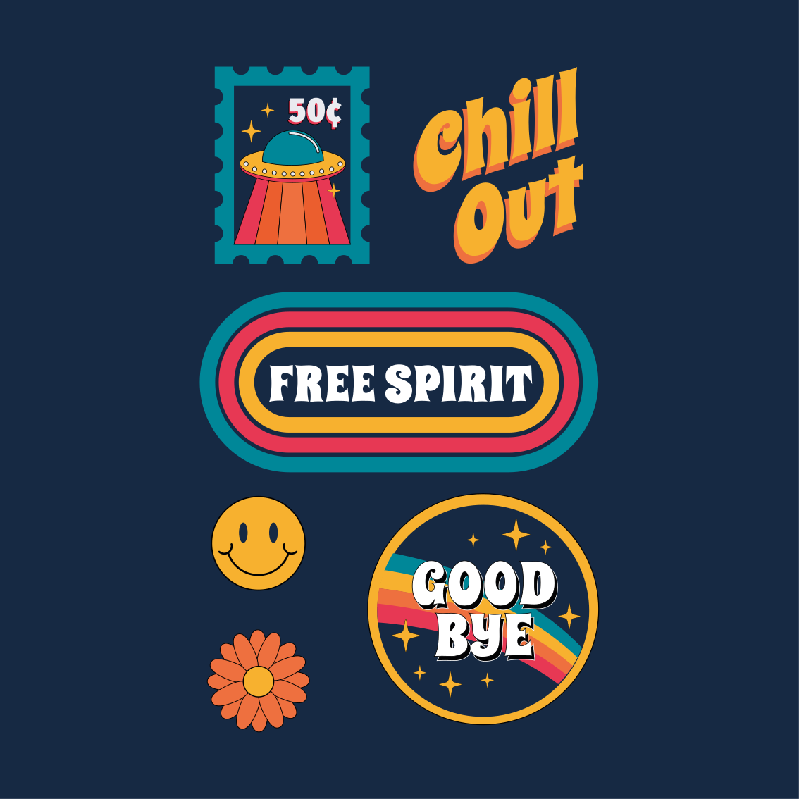 Poster wohnzimmer 70er jahre spaß und entspannung - TenStickers