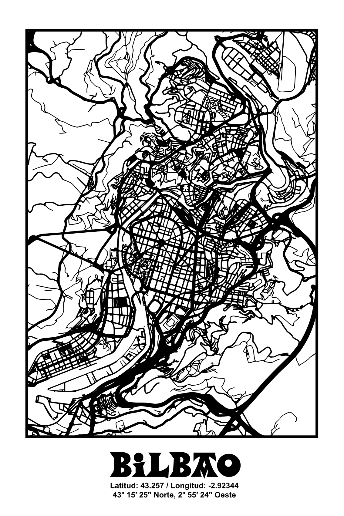 Poster wohnzimmer bilbao topografisch - TenStickers