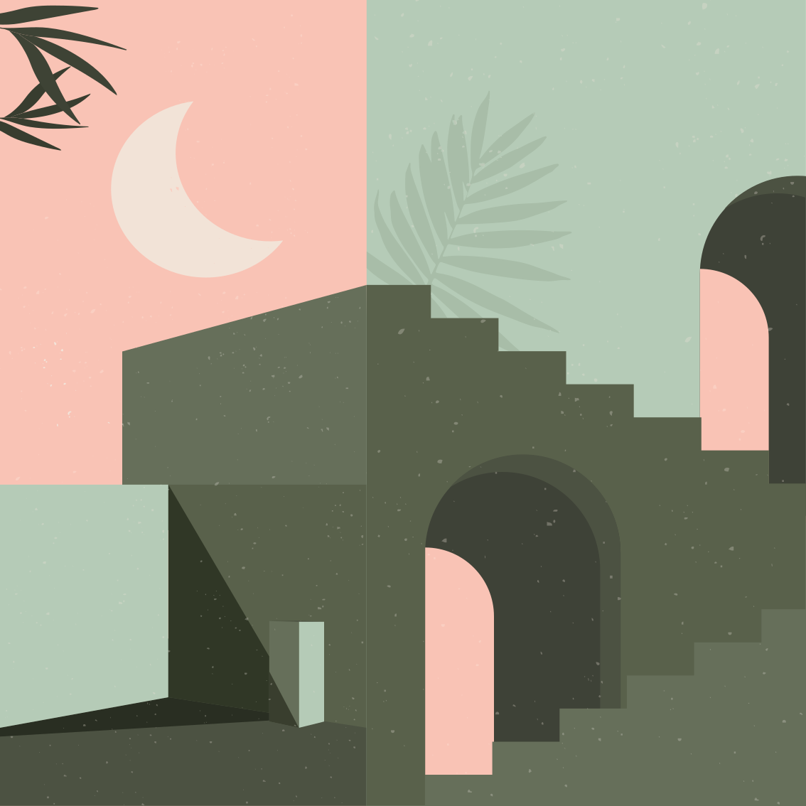 Poster wohnzimmer in pink und türkis kunstformen - TenStickers