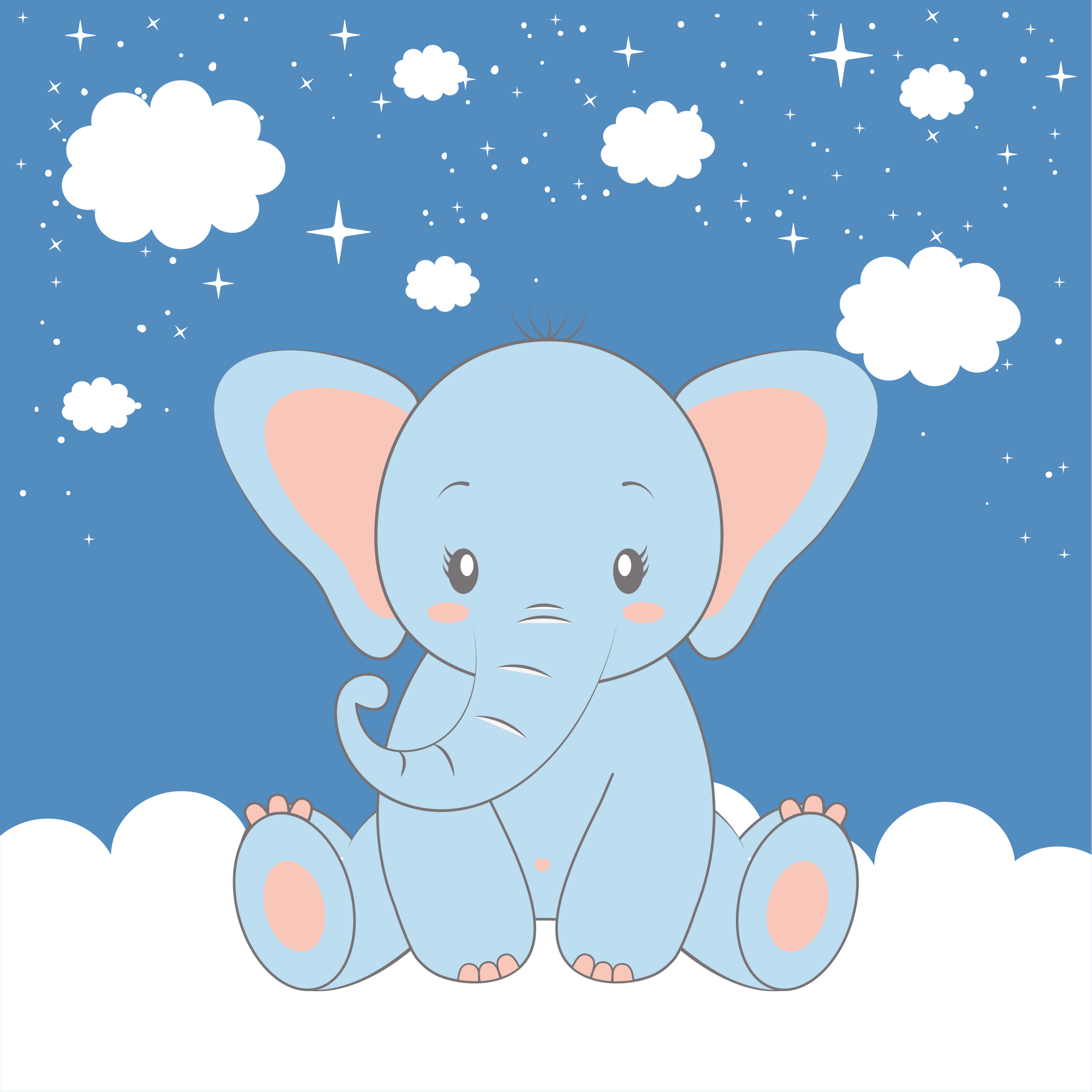 Poster kinderzimmer süßer blauer elefant cartoon - TenStickers