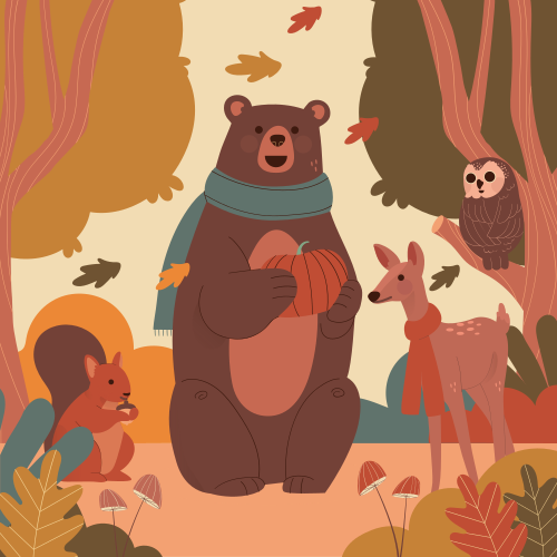 Poster kinderzimmer fröhliche tiere im herbstwald - TenStickers