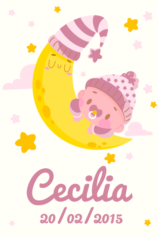 Poster kinderzimmer baby mit name und geburtsdatum - TenStickers