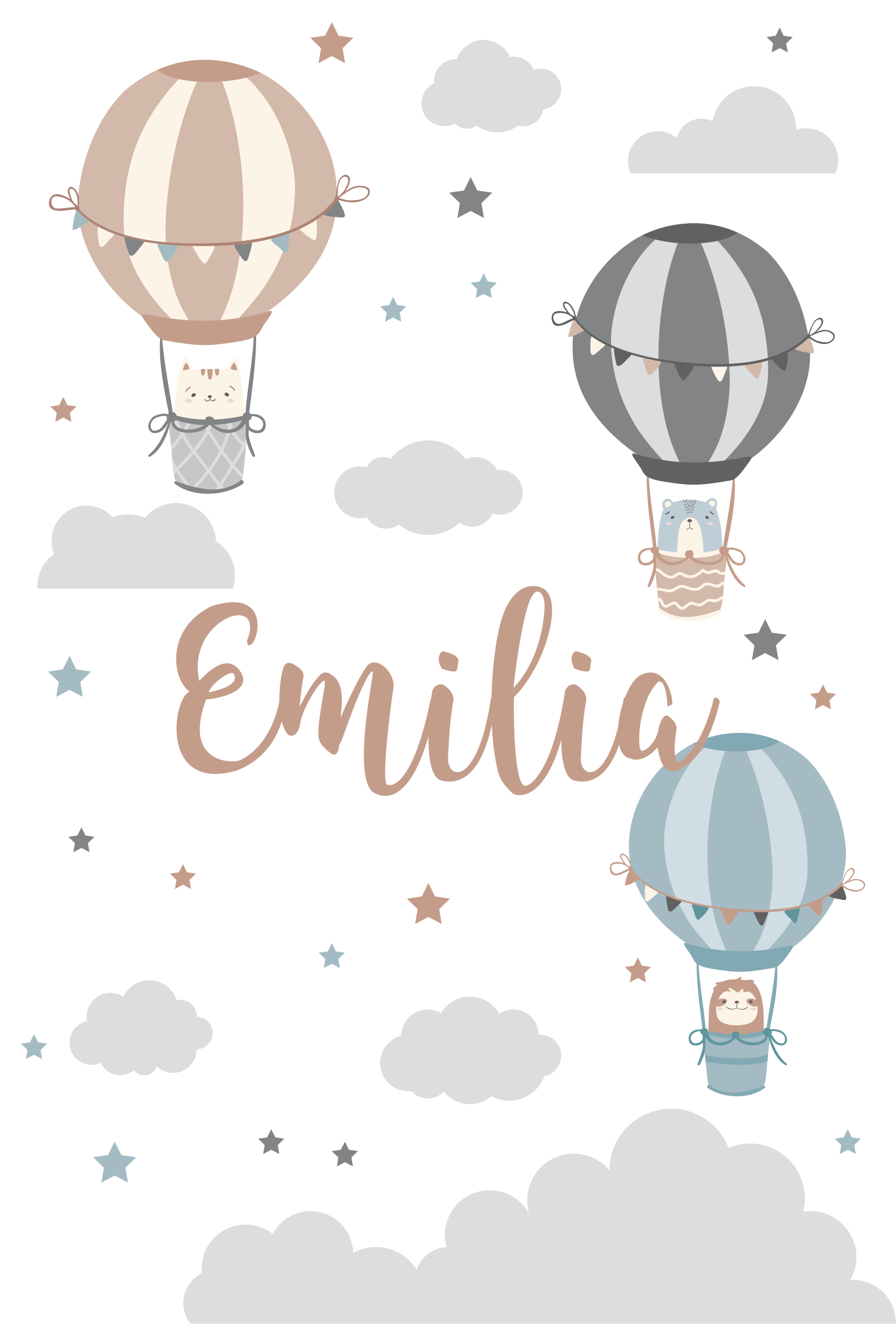 Poster kinderzimmer mit pastellfarben ballons und wolken - TenStickers