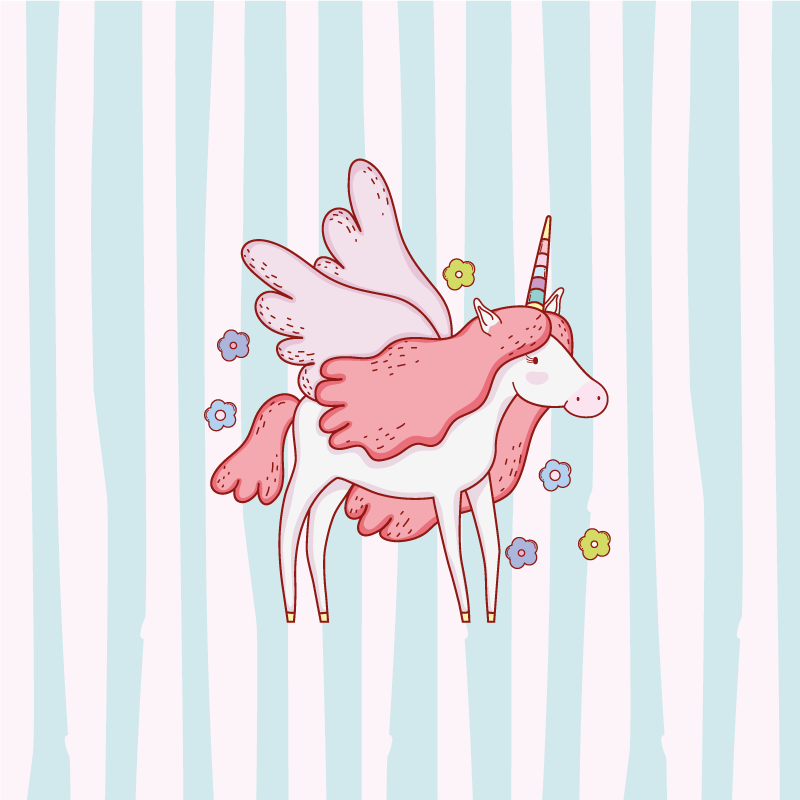 Poster kinderzimmer einhornmuster mit flügeln und blumen - TenStickers