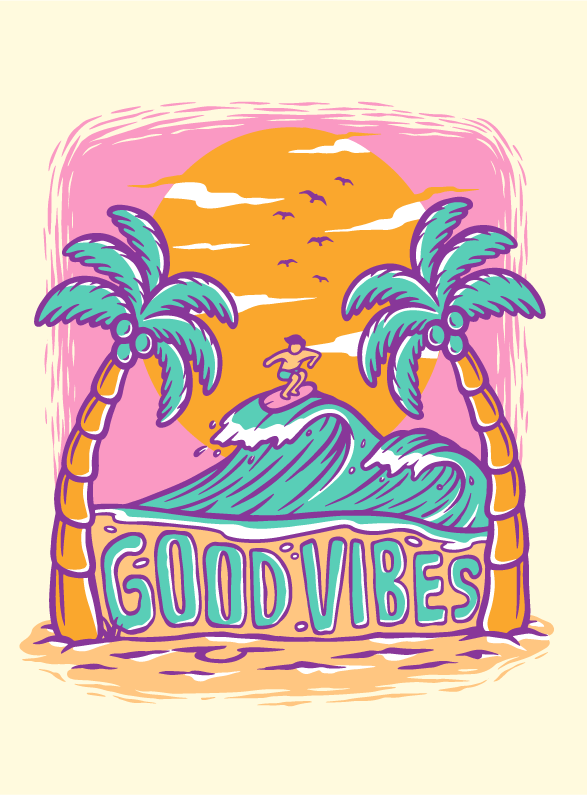 Poster teenager gute vibes surfen - TenStickers