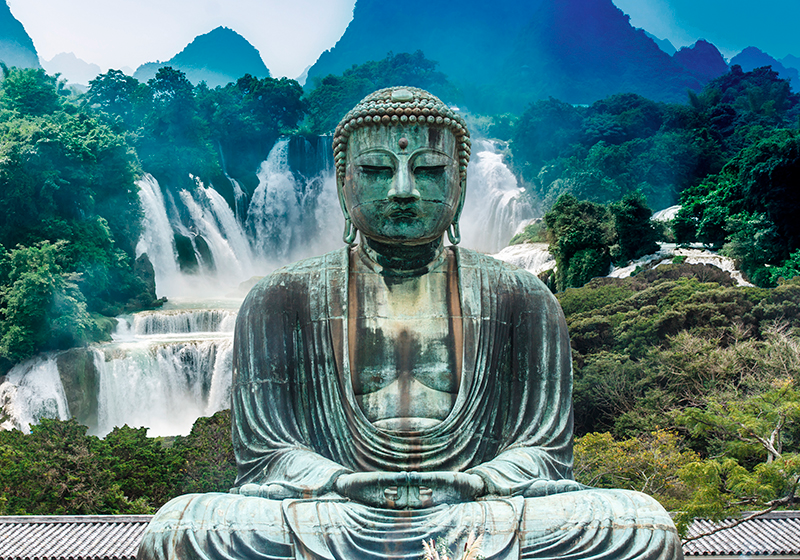 Zen poster friedlicher buddha wasserfall - TenStickers