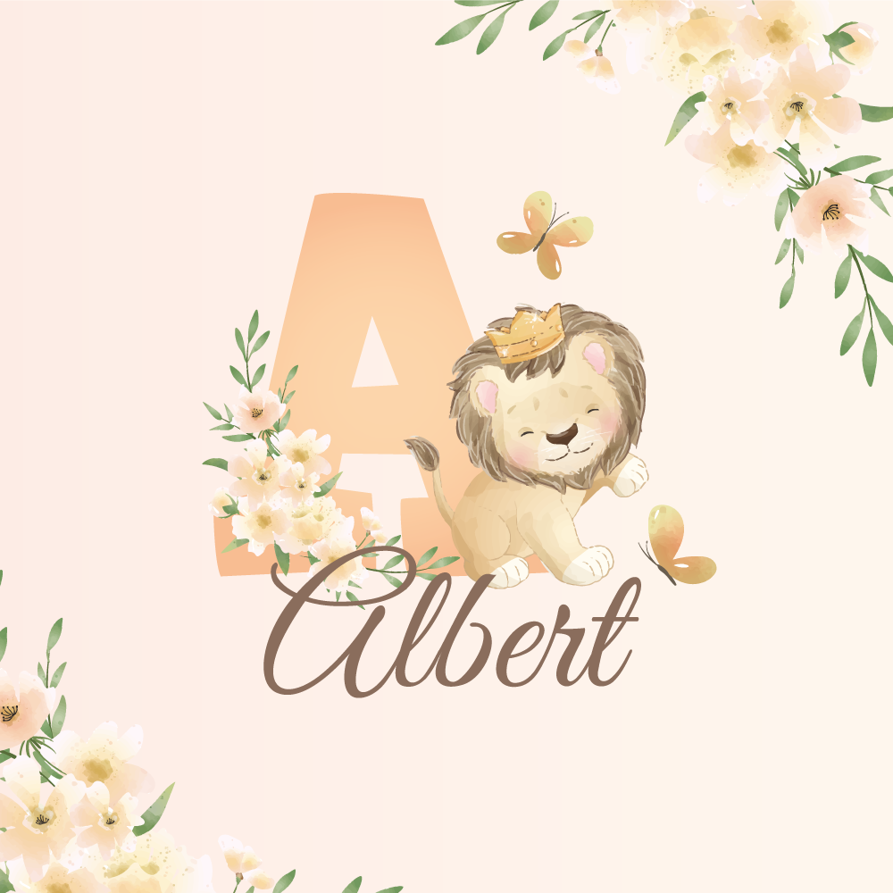 Personalisierte poster süßer löwe und blumen - TenStickers