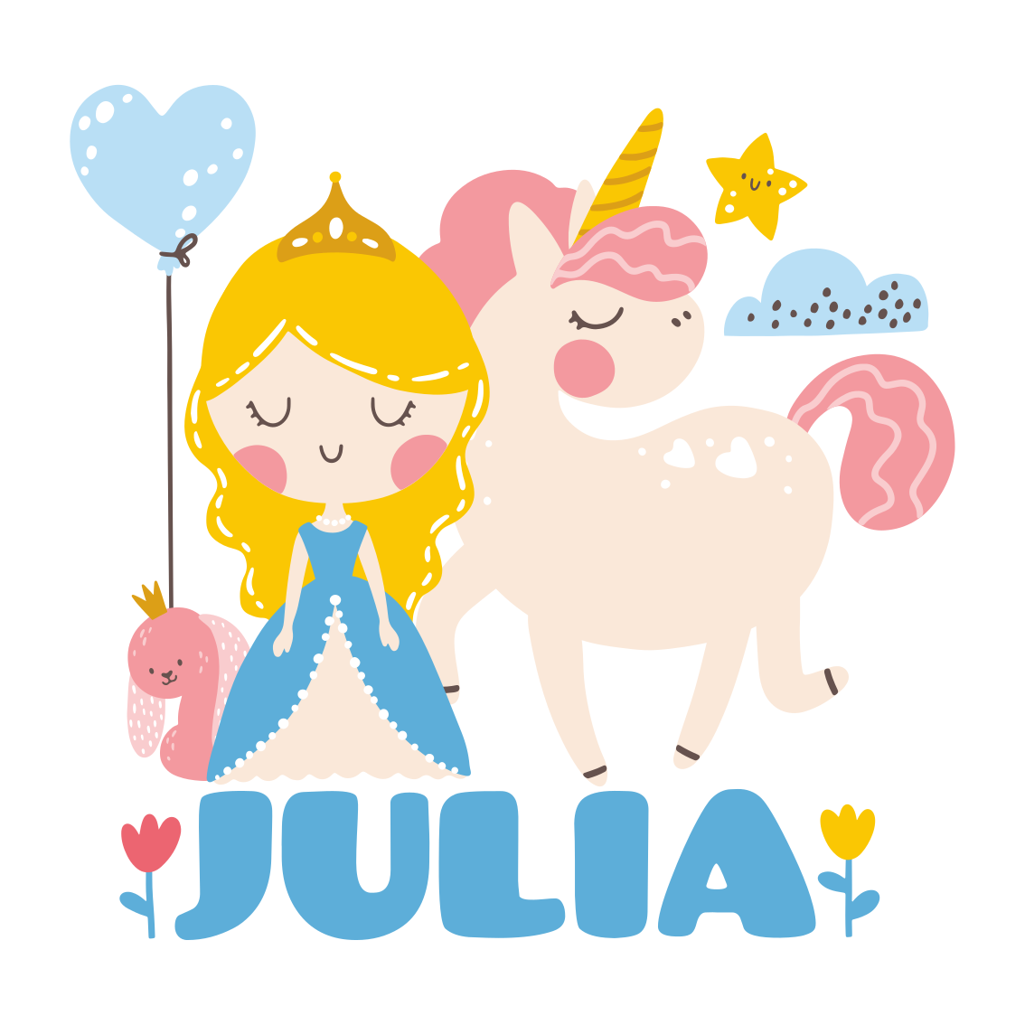 Personalisierte poster prinzessin mit einhorn - TenStickers