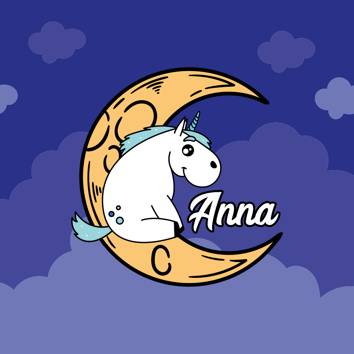 Personalisierte poster einhorn mondszene - TenStickers
