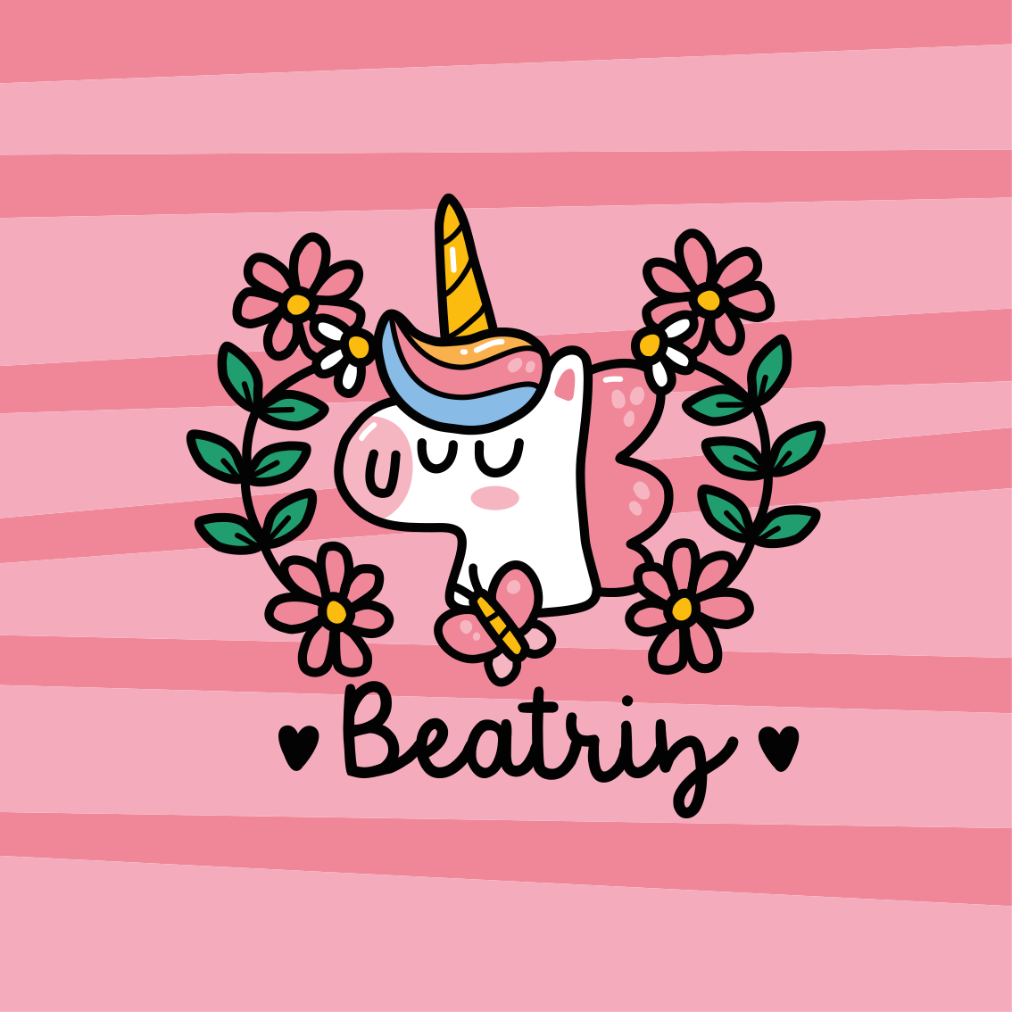 Personalisierte poster süßes einhorn mit blumen - TenStickers
