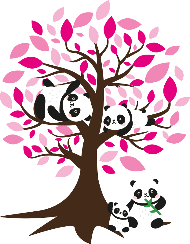 Poster baum mit wandaufkleber panda kinder - TenStickers