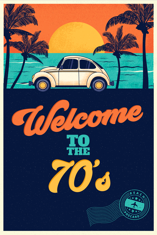Vintage poster willkommen im 70er jahre sticker - TenStickers