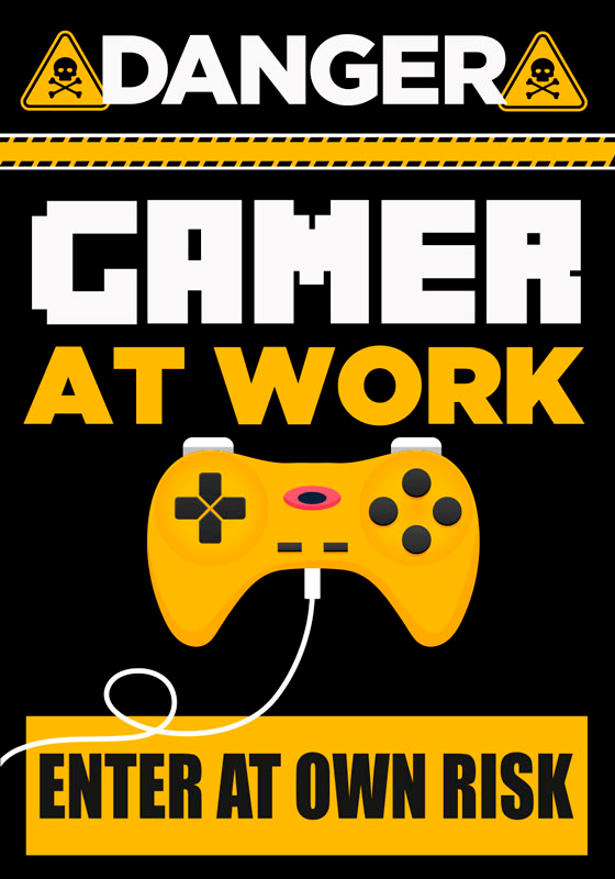 Gaming Poster gefahr gamer bei der arbeit - TenStickers