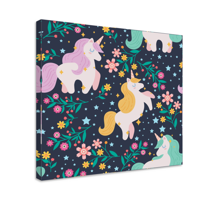 Einhorn Wandbild Unicornios flores y estrellas - TenStickers