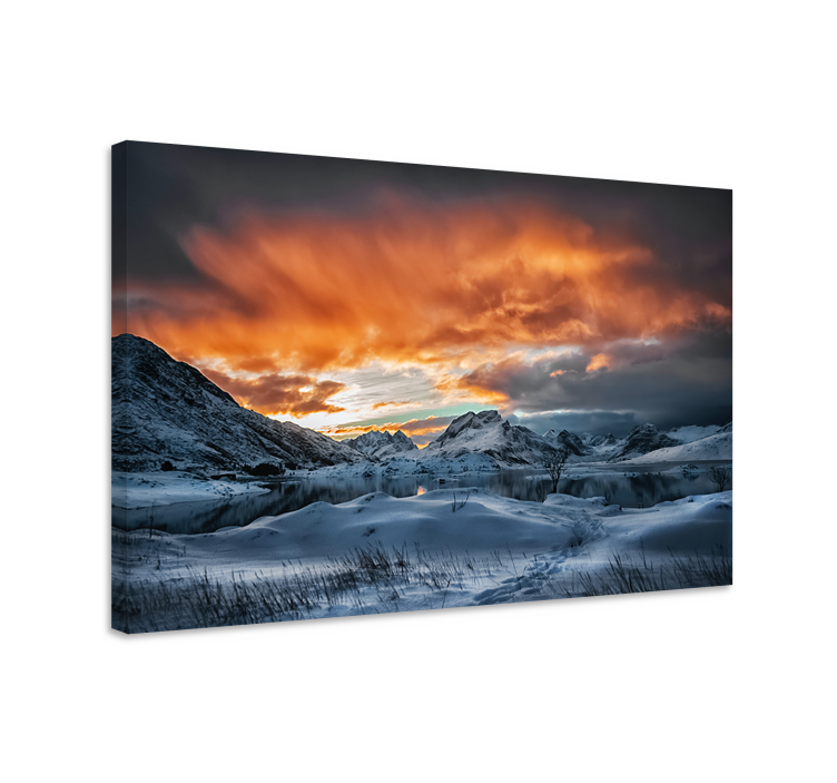 Wandbilder landschaft schneebedeckter berg sonnenuntergang - TenStickers