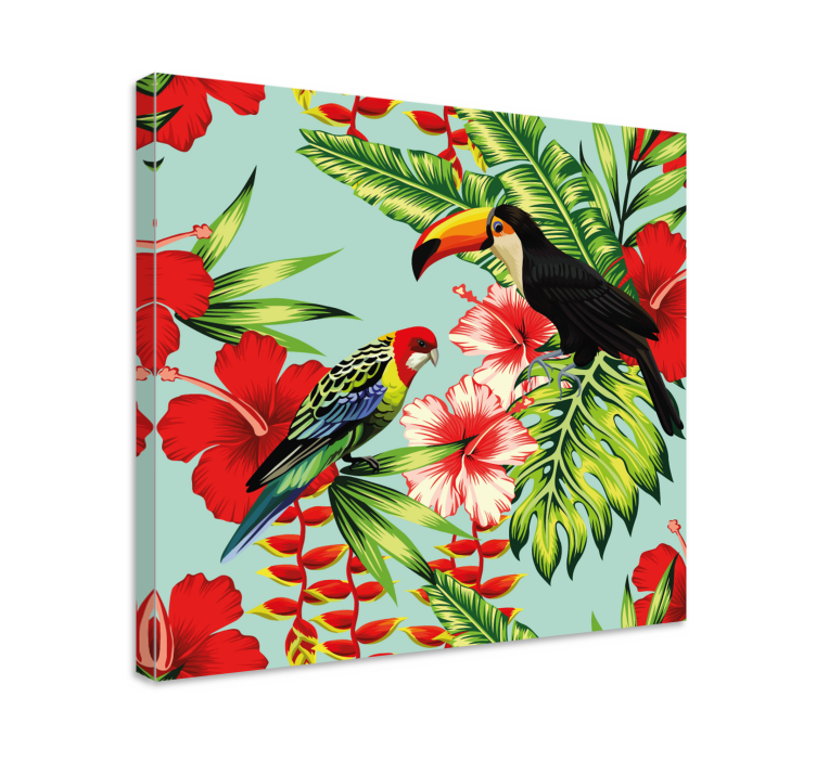 Wandbild tier tropische vögel mit blüten - TenStickers