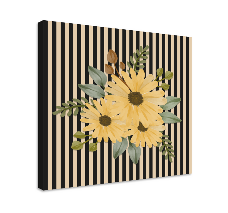 Leinwandbild Herbstsonnenblumen auf Streifen - TenStickers