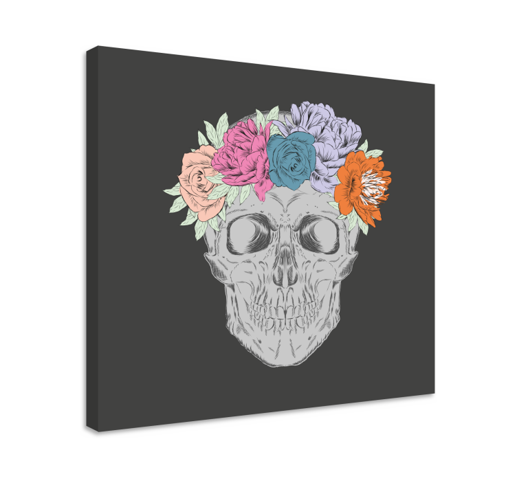 Leinwandbild Blume Totenkopf mit bunten blumen - TenStickers
