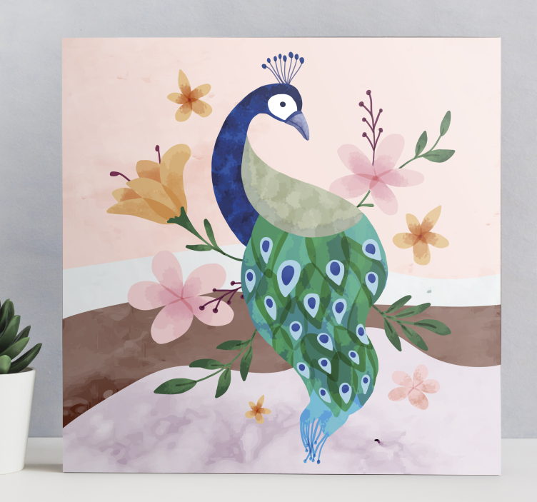 Wandbild Federn Pfau mit blumen - TenStickers
