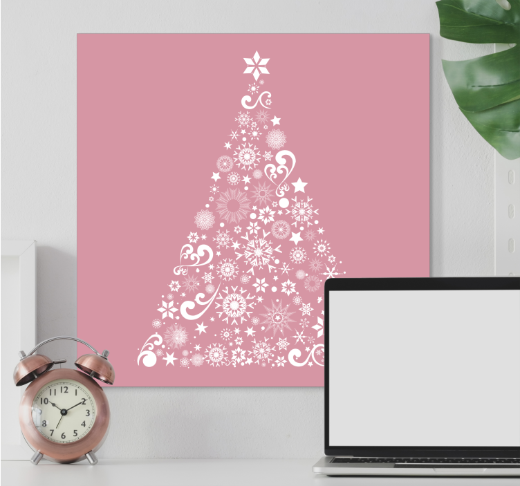 Leinwandbild Weihnachten Festlicher weihnachtsbaum auf rosa - TenStickers