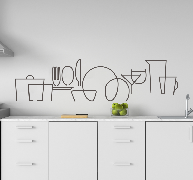 Wandtattoo Küche Geschirr Line Art - TenStickers